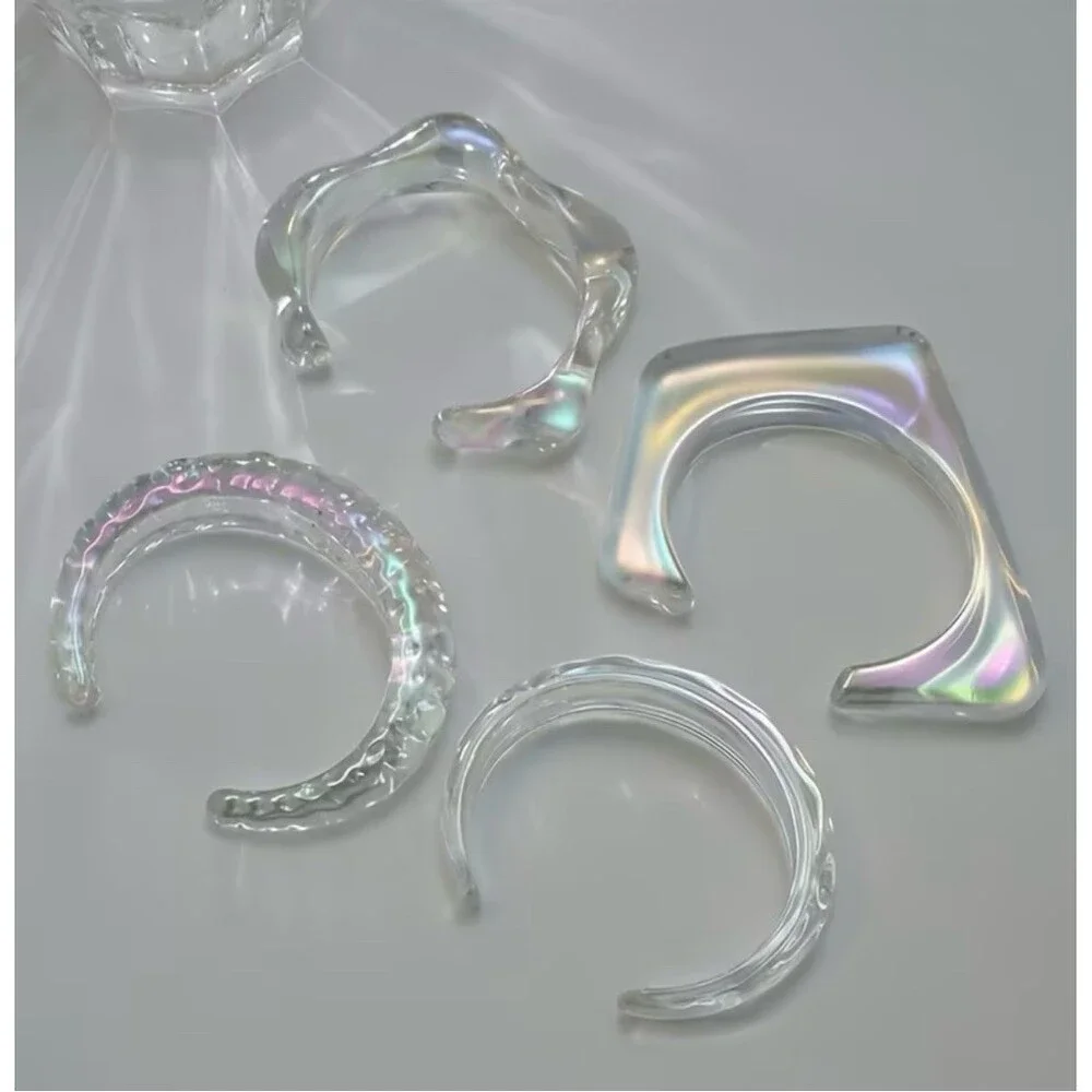 Boho Clear Iridescent Bracelets Set Of 4 Geometric Open Cuff Bangles Party